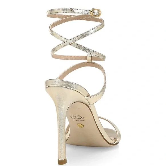 Stuart Weitzman Ellsie Ankle-Wrap Metallic Leather Sandals - Picture 3 of 6